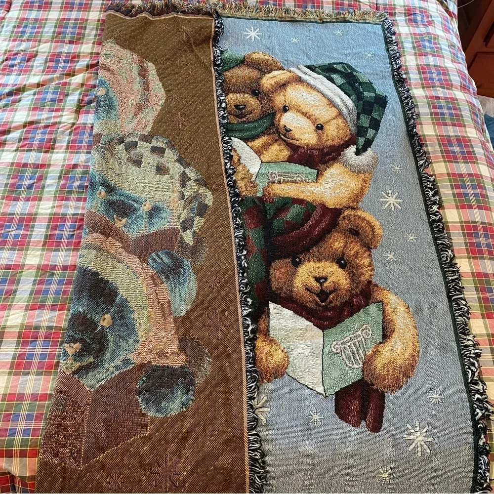 Vintage Bear Choir Holiday Christmas Woven Tapestry Throw Blanket 55